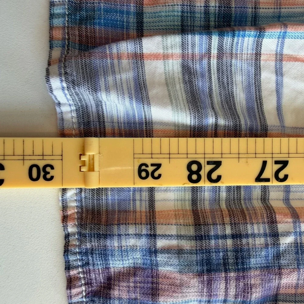 Tommy Bahama Men XXL Blue Orange Plaid Cotton Tencel Long Sleeve Button Up Shirt